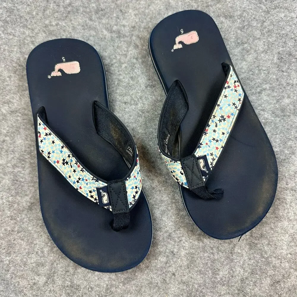 Vineyard Vines Girls Flip Flops Star Print Size 5 Big Kid Sandals